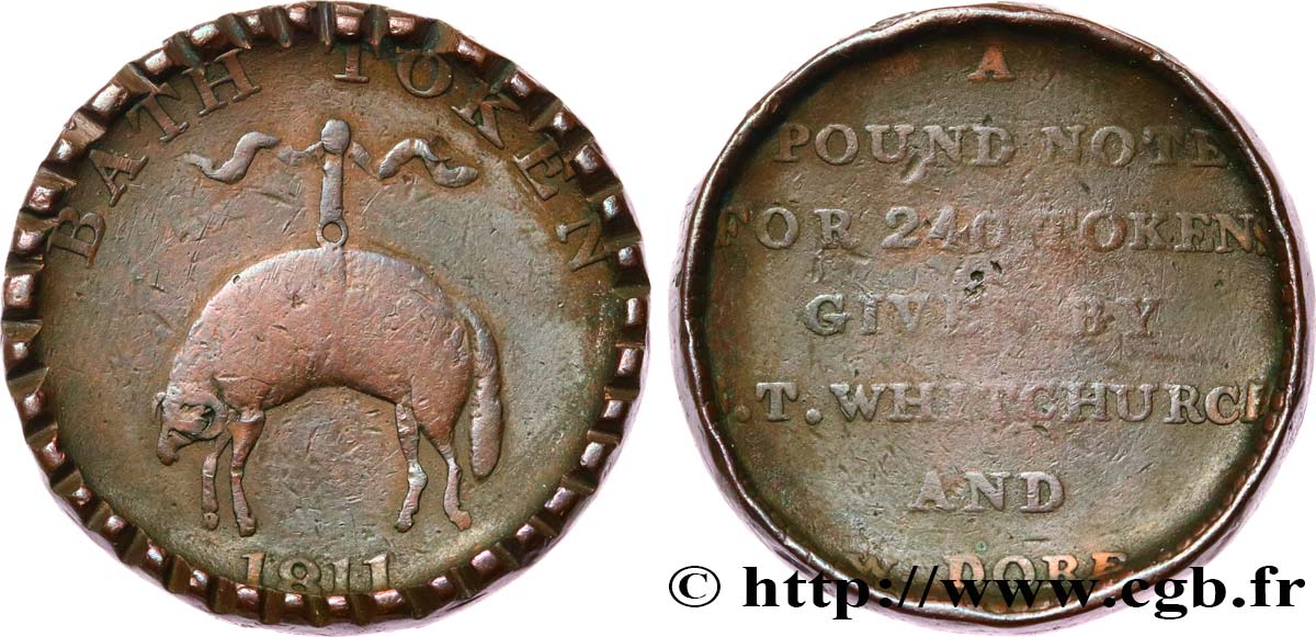 BRITISH TOKENS 1 Penny Bath  1811  VF 