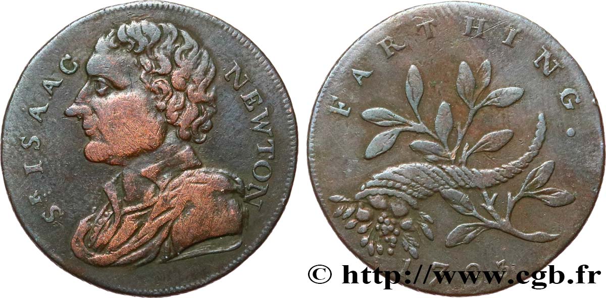 BRITISH TOKENS OR JETTONS 1 Farthing Isaac Newton  1793  XF 