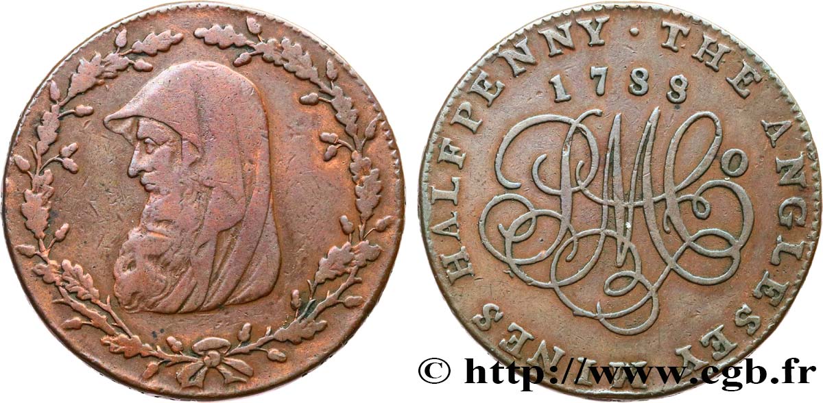 BRITISH TOKENS OR JETTONS 1/2 Penny Anglesey (Pays de Galles)  1788  XF 