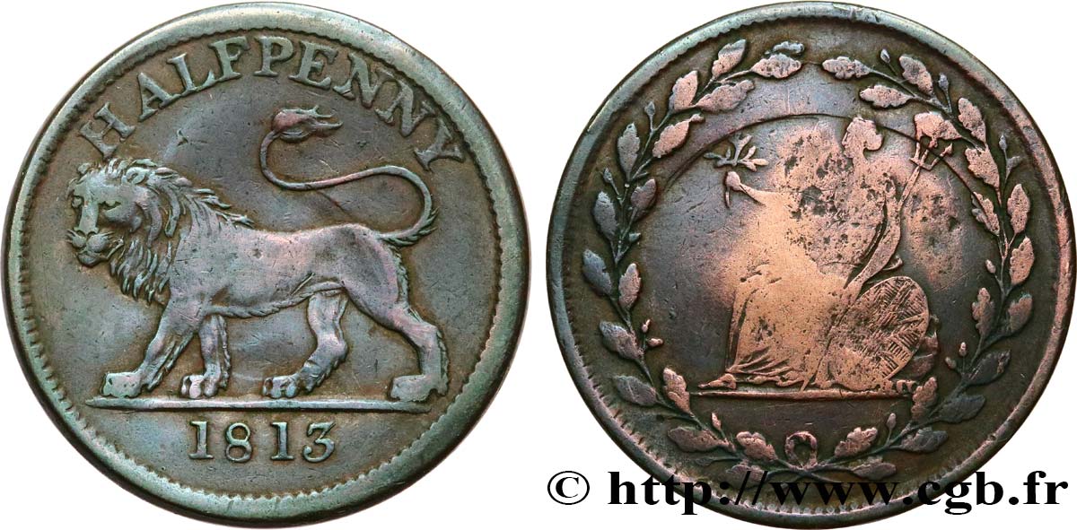 BRITISH TOKENS OR JETTONS 1/2 Penny - lion Essex 1813  XF 