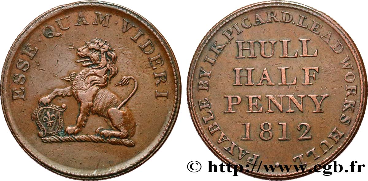 BRITISH TOKENS OR JETTONS 1/2 Penny Hull (Yorkshire), Hull Lead Works 1812  AU 