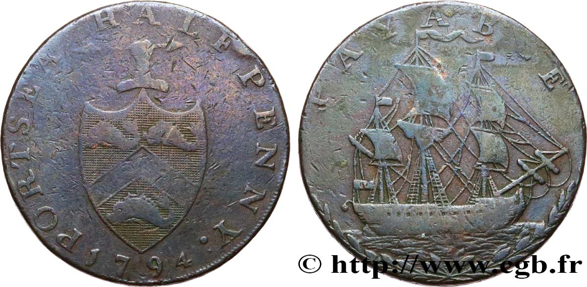 BRITISH TOKENS OR JETTONS 1/2 Penny Portsea (Hampshire) George Edward Sargeant 1794  VG 