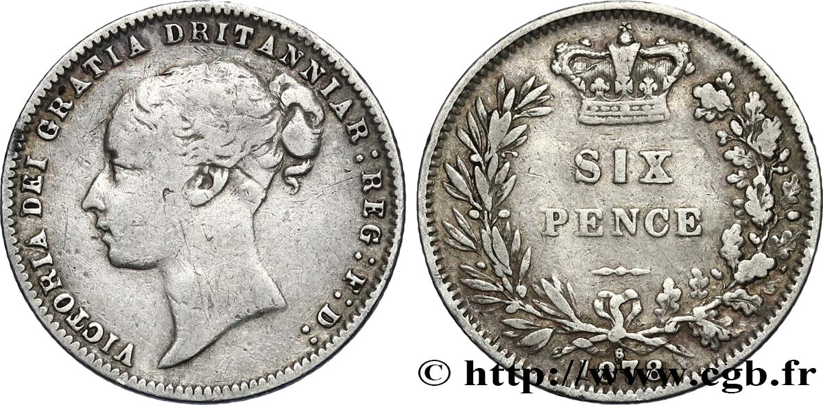 GREAT BRITAIN - VICTORIA 6 Pence Victoria fauté DRITANNIAR 1878  VF 