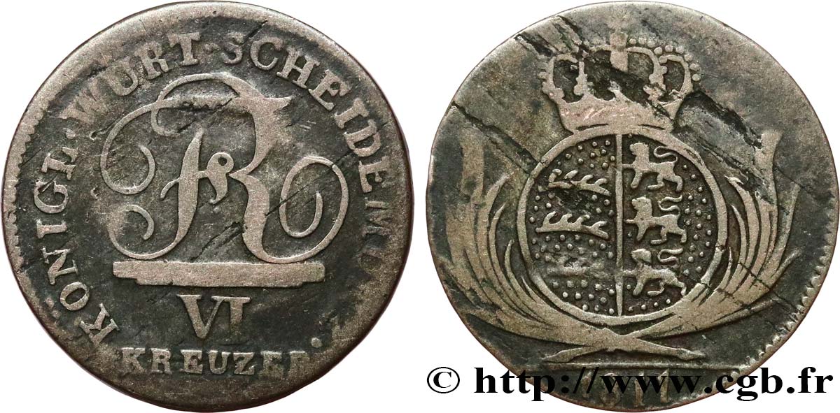 GERMANY - WÜRTTEMBERG 6 Kreuzer Frédéric Ier roi du Würtemberg 1811 VF