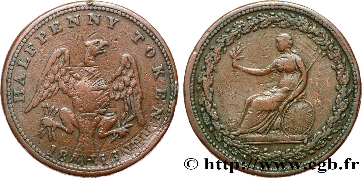BRITISH TOKENS OR JETTONS 1/2 Penny token - Aigle (Province du canada) 1813  VF 