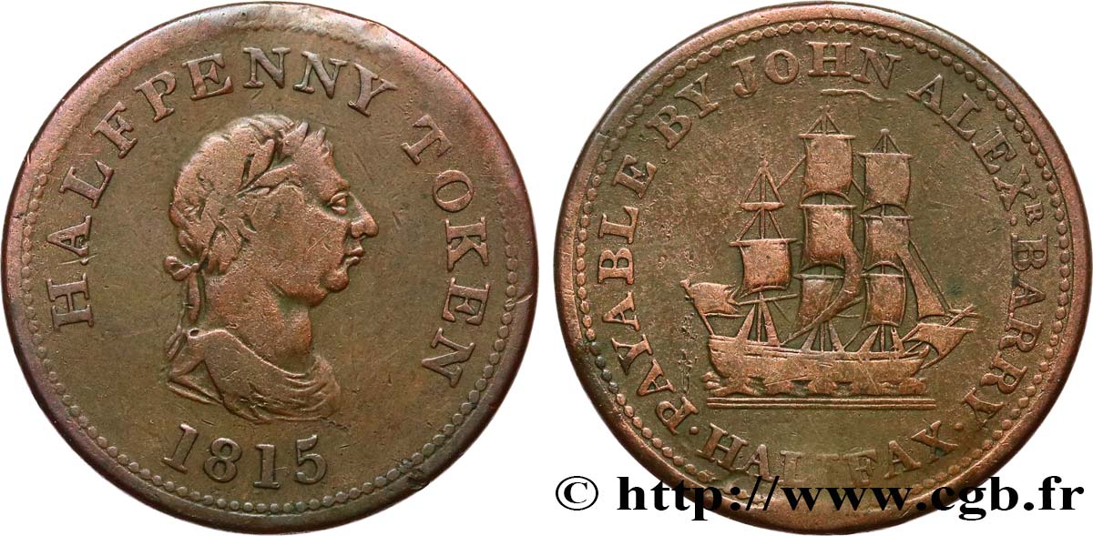 CANADA 1/2 Penny token John Alex - Halifax 1815  VF 