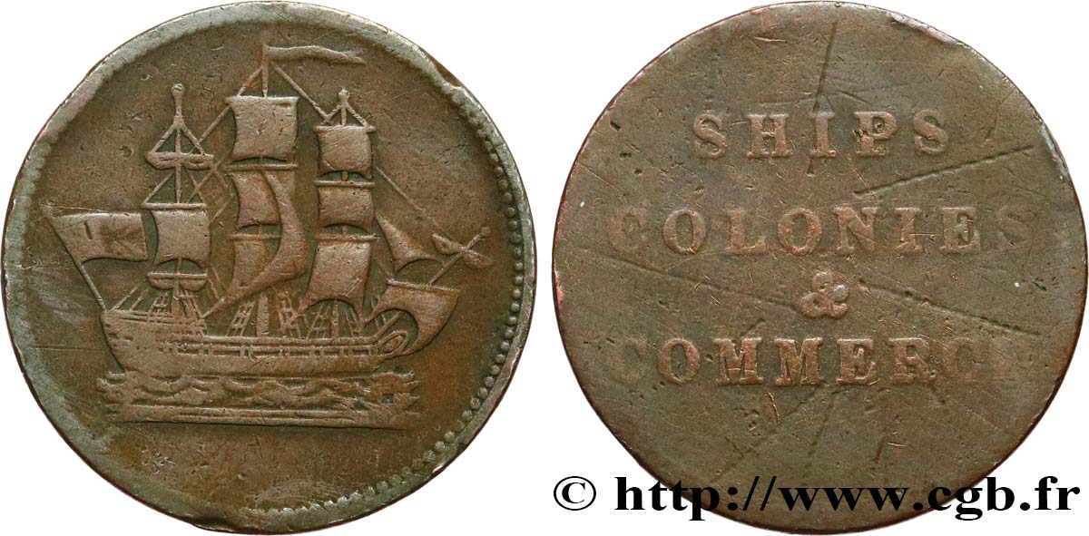 BRITISH TOKENS OR JETTONS 1/2 Penny - Ships Colonies n.d.  F 