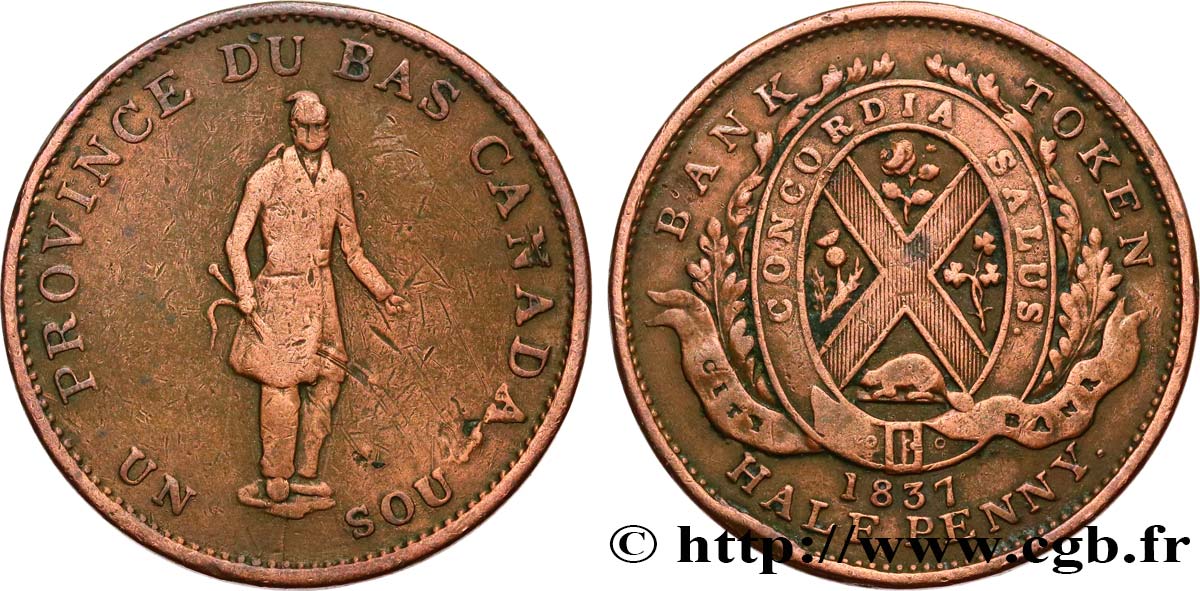 CANADA 1/2 Penny Province du Bas Canada 1831 Boulton & Watt VF/XF 