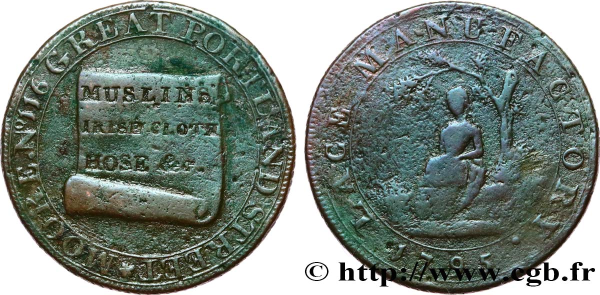 BRITISH TOKENS OR JETTONS 1/2 Penny - Portland (Middlesex) 1795  VF 