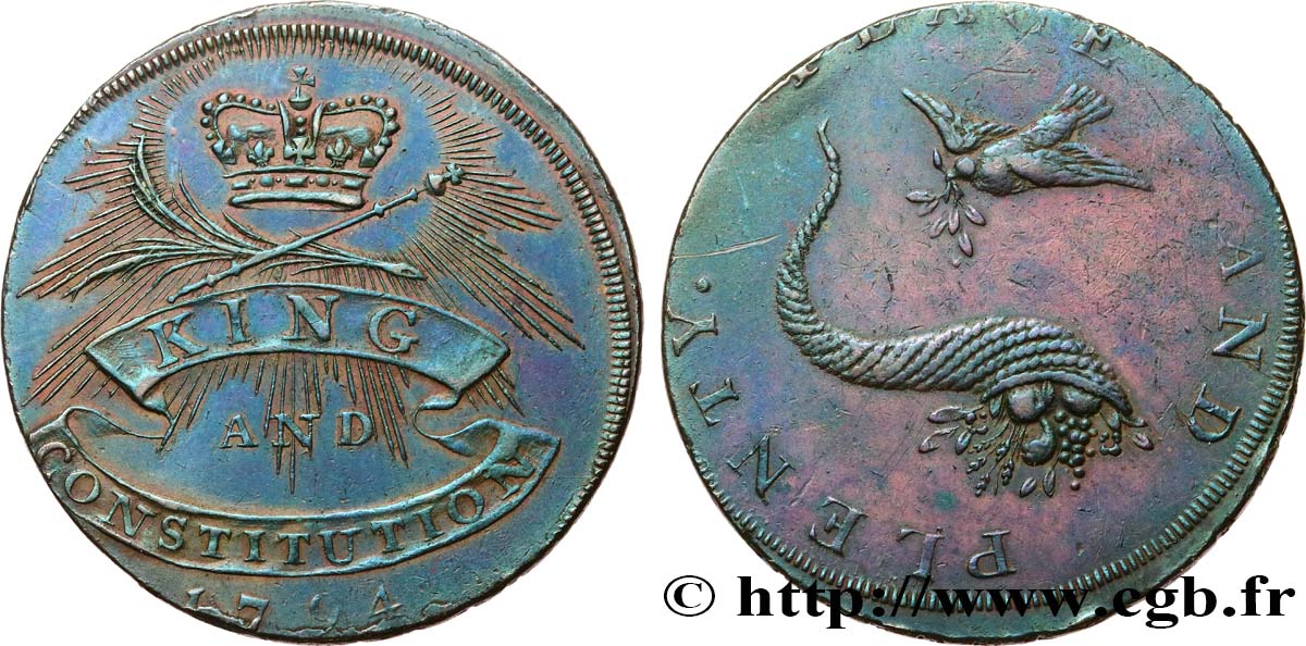 BRITISH TOKENS OR JETTONS 1/2 Penny - Peace and Prosperity 1794  AU 