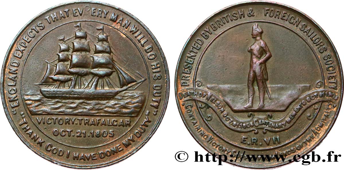 ROYAUME-UNI (TOKENS) 1/2 Penny - Centenaire de la mort de Nelson 1905  TTB+ 