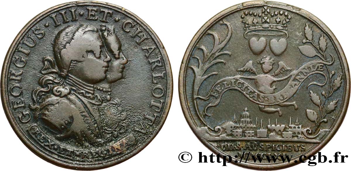 REINO UNIDO (TOKENS) 1/2 Penny - George III et Charlotte 1710  BC+ 