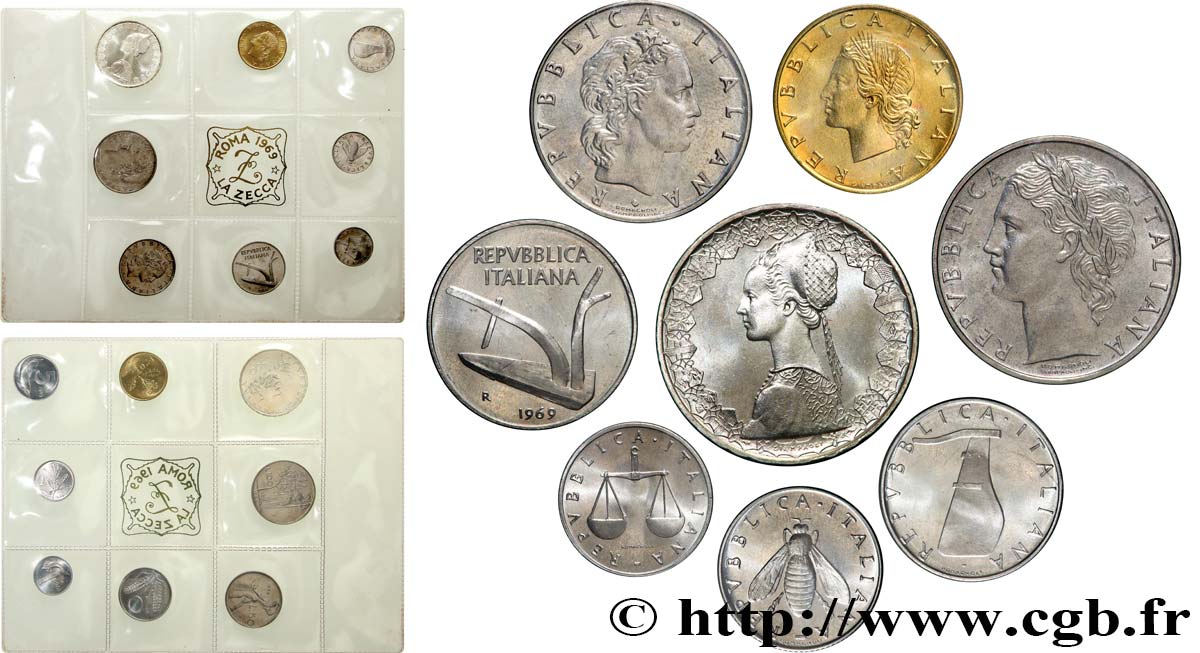 ITALY Série FDC de 8 monnaies 1969 Rome - R MS 