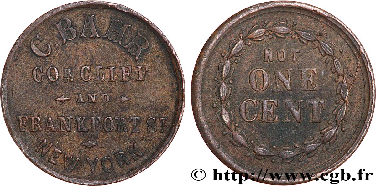 UNITED STATES OF AMERICA 1 Cent (1861-1864) “civil war token” C. BAHR n.d.  XF 