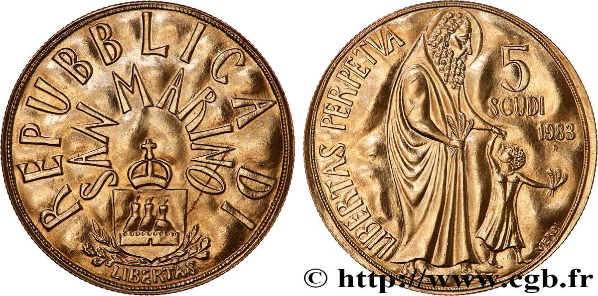RÉPUBLIQUE DE SAINT- MARIN 5 Scudi Liberté perpétuelle 1983 Rome SPL