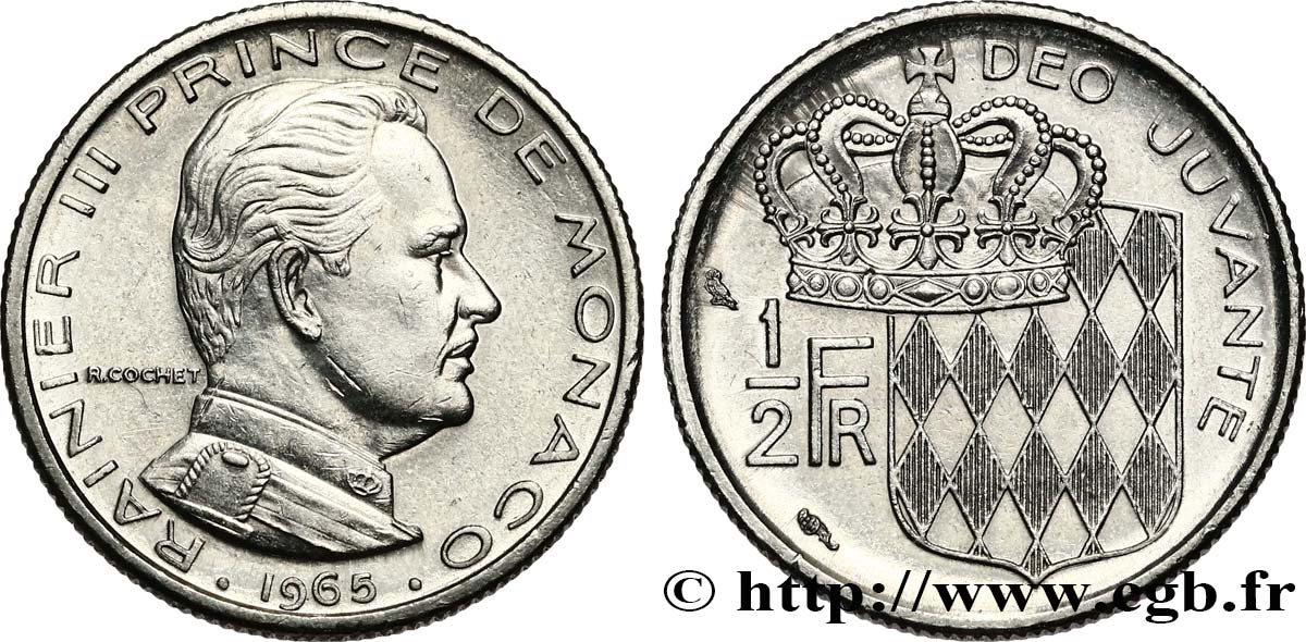 MONACO 1/2 Franc Rainier III 1965 Paris SUP