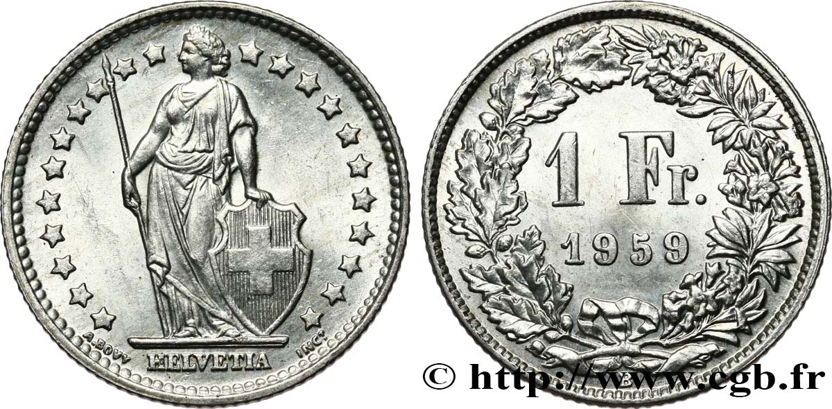 SUISSE 1 Franc Helvetia 1959 Berne - B SUP