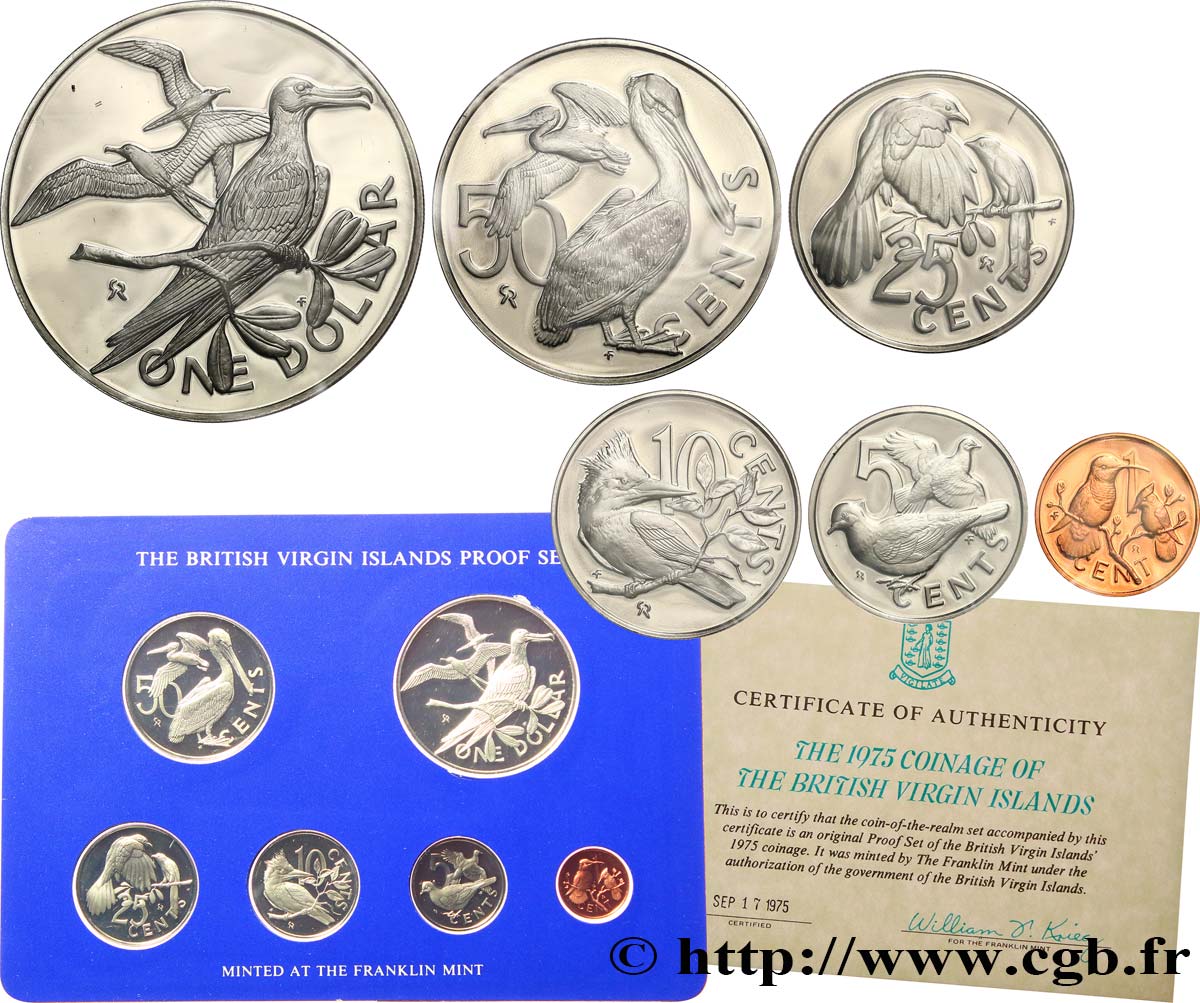 ÎLES VIERGES BRITANNIQUES Série Proof 6 monnaies  1975 Franklin Mint FDC 