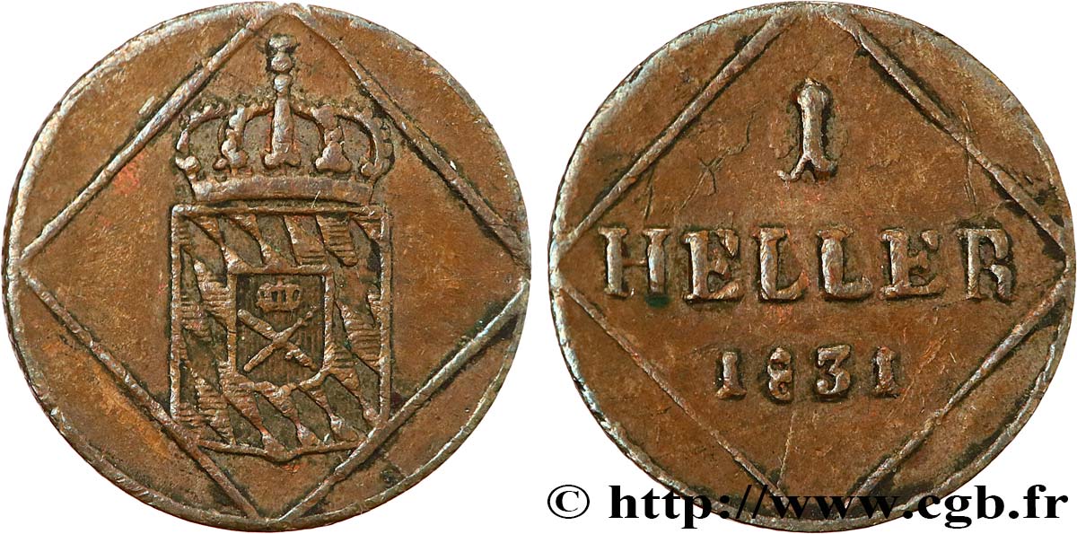 GERMANY - BAVARIA 1 Heller  1831 Munich XF 