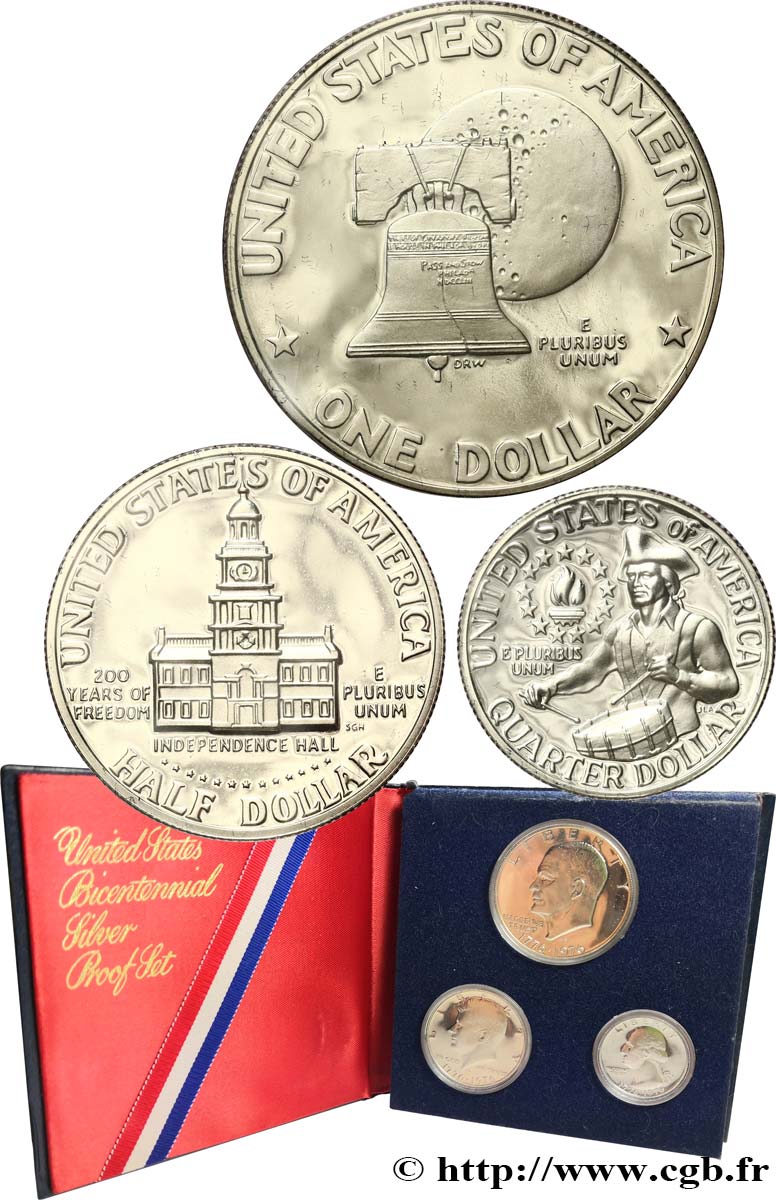 UNITED STATES OF AMERICA Série proof  3 monnaies - Bicentenaire de la Déclaration de l’indépendance 1976 San Francisco Proof set 