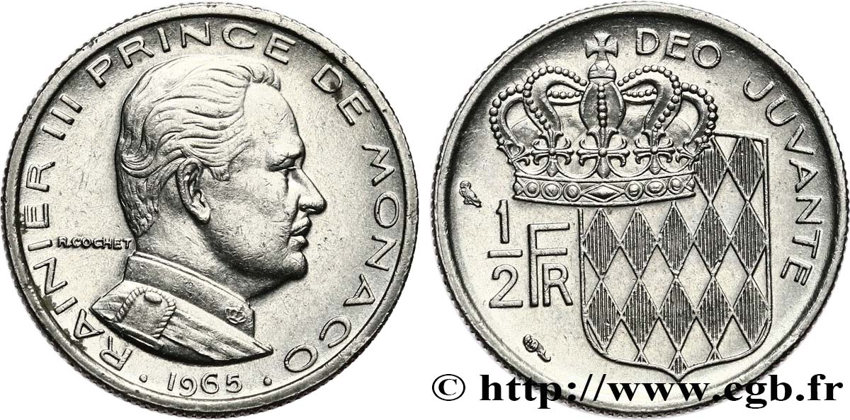 MONACO 1/2 Franc Rainier III 1965 Paris SUP