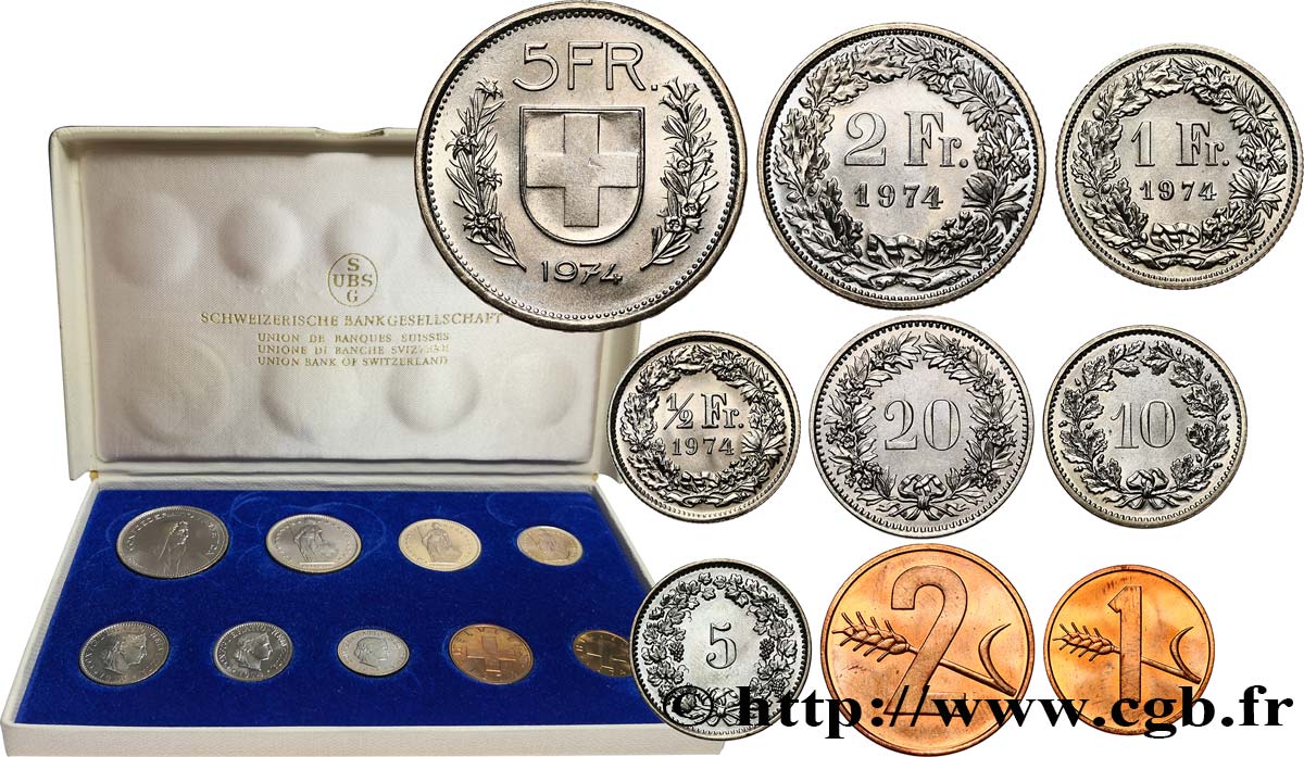SWITZERLAND Série 9 Monnaies - Série UNION BANQUES SUISSES 1974-75  MS 