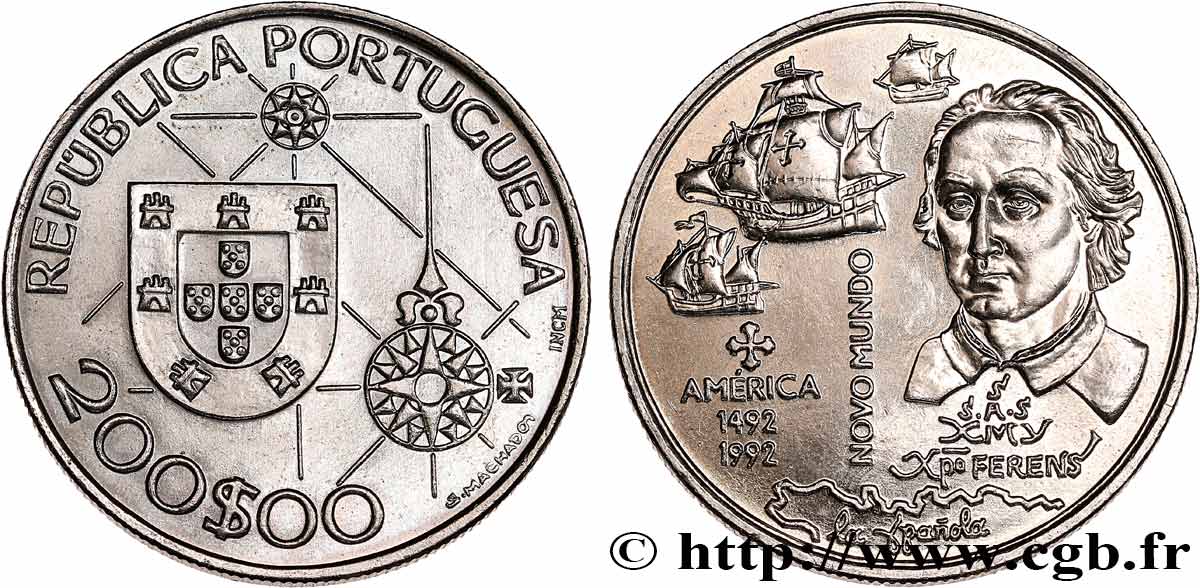PORTUGAL 200 Escudos 500e anniversaire découverte de l’Amérique, Colomb et ses navires 1992 Lisbonne SPL