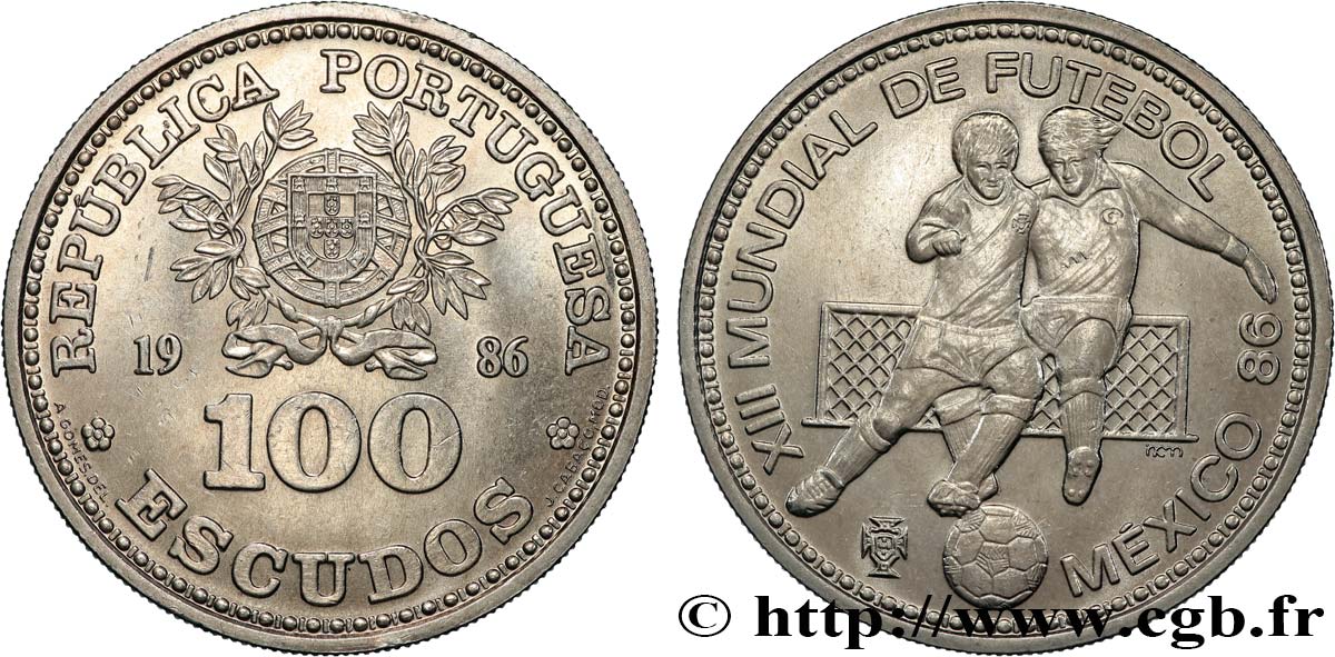 PORTUGAL 100 Escudos XIIIe Mondial de Football 1986 Lisbonne SPL