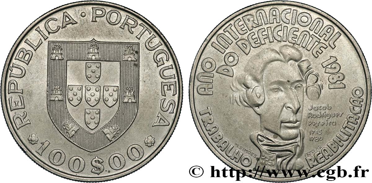 PORTUGAL 100 Escudos année internationale des handicapés 1981  SUP