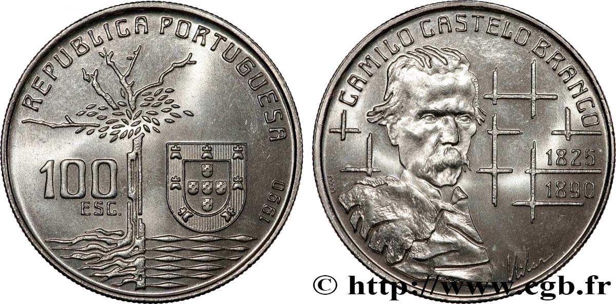 PORTUGAL 100 Escudos centenaire de la mort de l’écrivain Camilo Castelo Branco 1990  fST