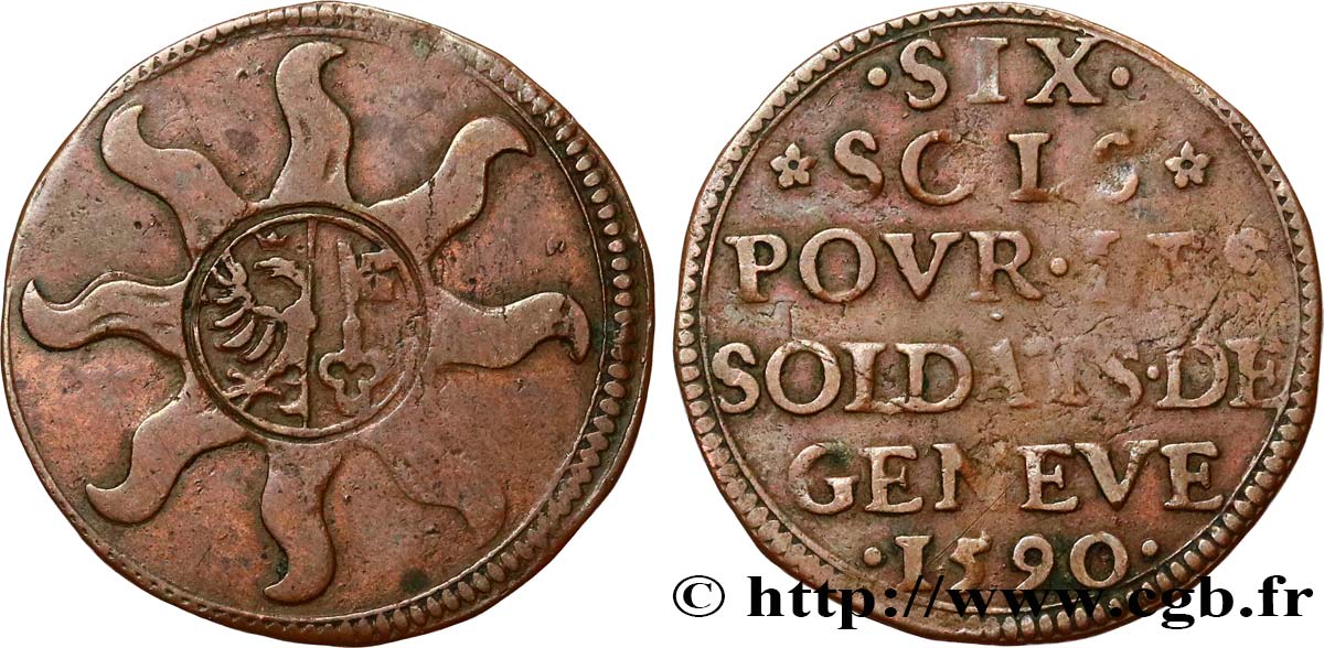 SWITZERLAND - REPUBLIC OF GENEVA 6 Sols 1590 Genève VF 