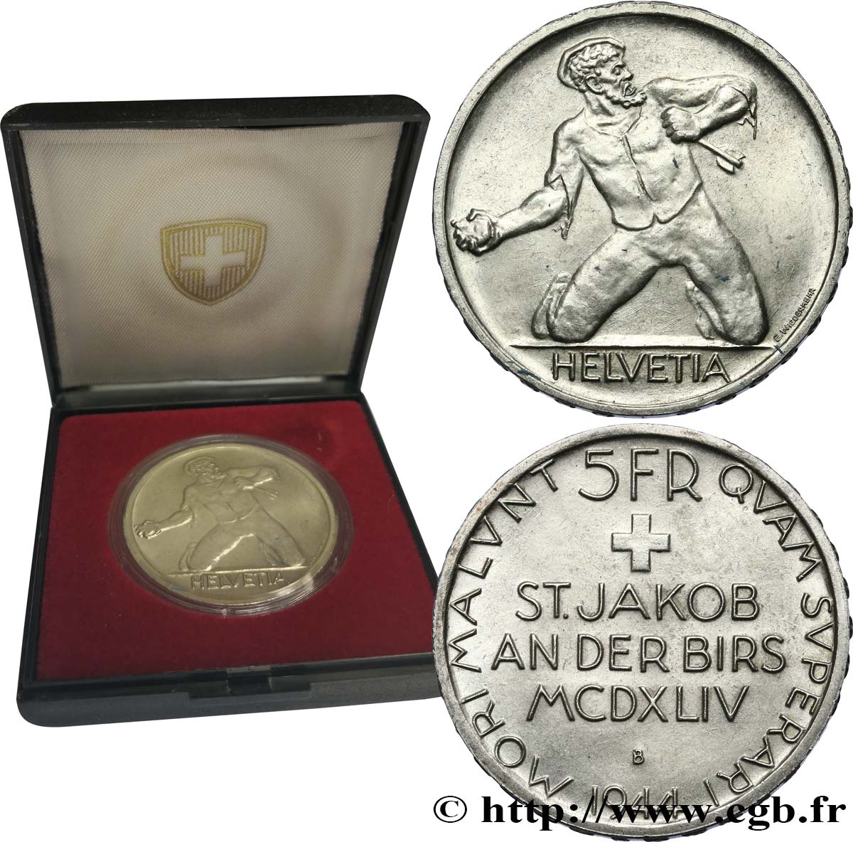 SUIZA 5 Francs 500e anniversaire de la Bataille de Saint-Jacques sur la Birse 1944 Berne EBC 