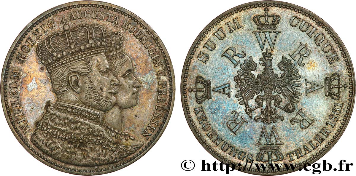 ALLEMAGNE - PRUSSE 1 Thaler couronnement de Guillaume Ier et Augusta 1861 Berlin TTB+ 