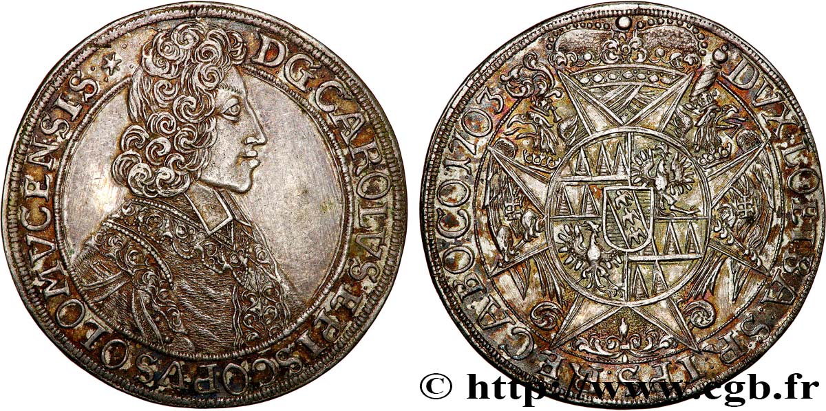 AUSTRIA - OLMUTZ - CHARLES III JOSEPH OF LORRAINE Demi-Thaler 1703 Olmutz MBC+ 