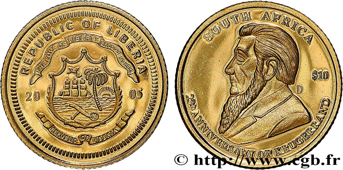 LIBERIA 10 Dollars Proof Krugerrand 2005 ST