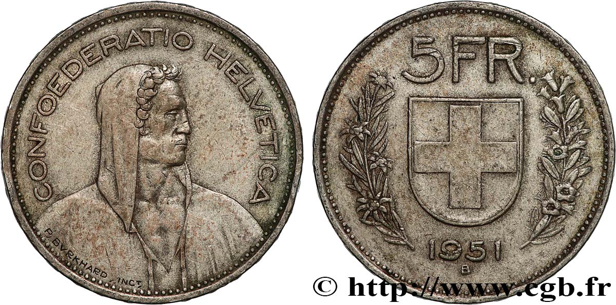 SUISSE 5 Francs Berger des alpes 1951 Berne TTB