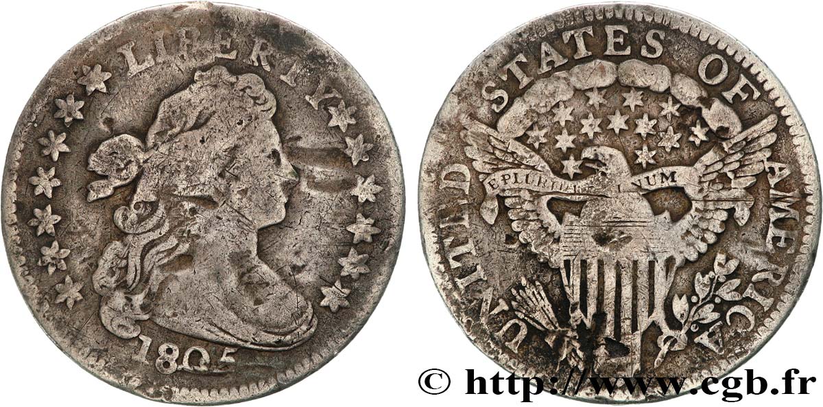 VEREINIGTE STAATEN VON AMERIKA 10 Cents (1 Dime) type “draped bust”  1805 Philadelphie fS 