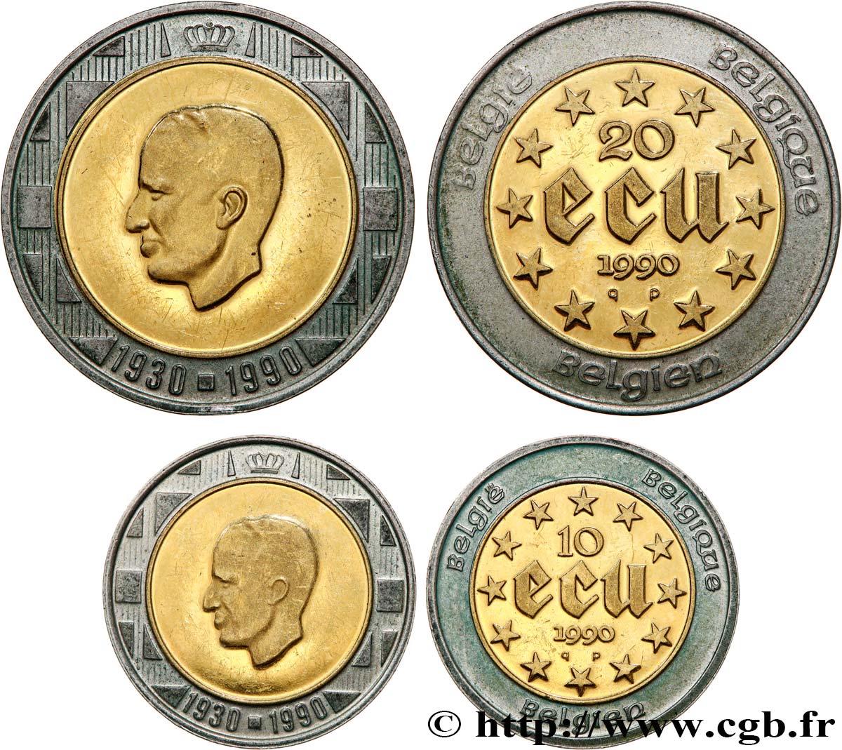 BELGIUM Lot 10 et 20 Ecu en or et argent 60 ans du roi Baudouin Ier 1990 Bruxelles AU 