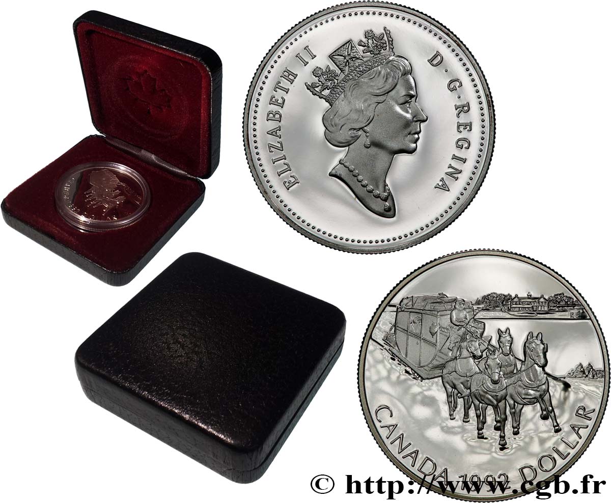 CANADA 1 Dollar Elisabeth II Proof 175ème anniversaire de la diligence de Kingston à New York 1992  MS 