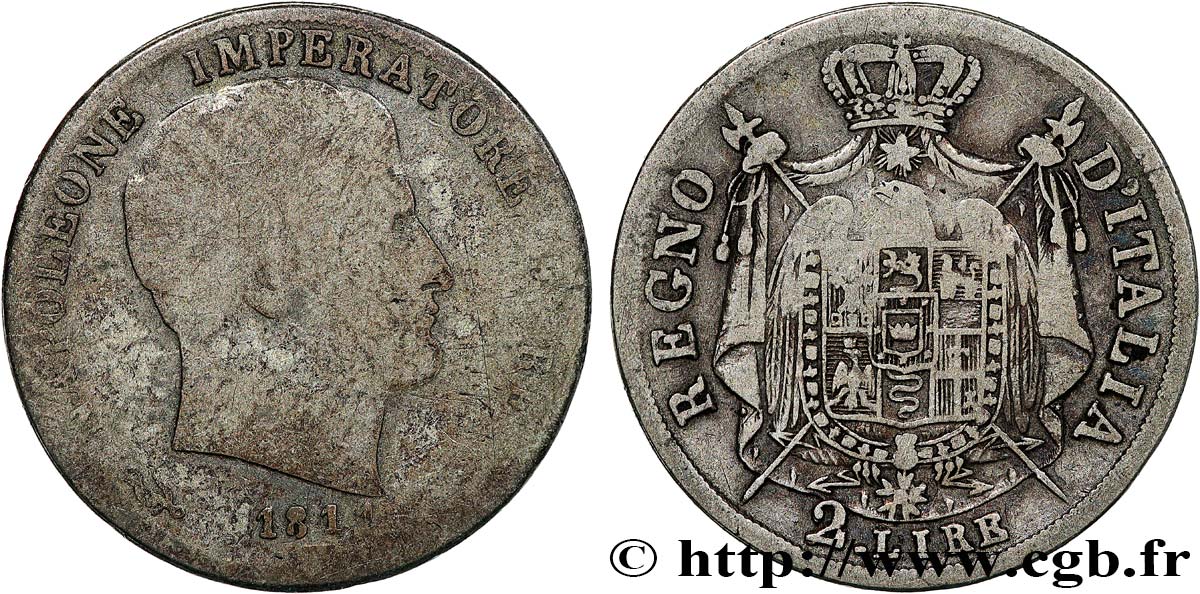 ITALY - KINGDOM OF ITALY - NAPOLEON I 2 Lire 1811 Venise VF 