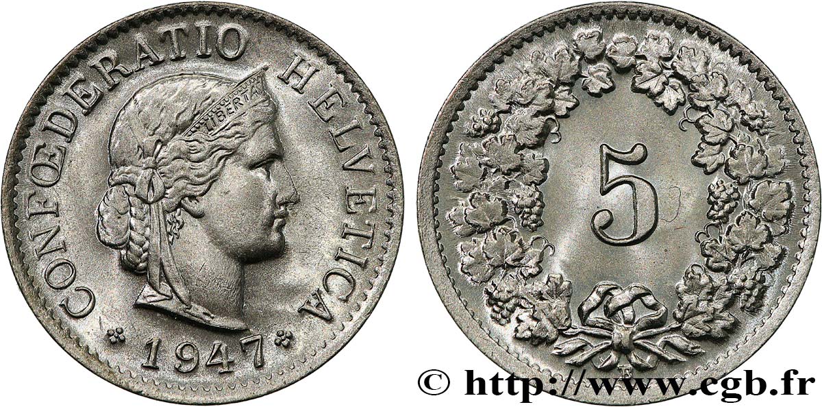 SWITZERLAND 5 Centimes (Rappen) 1947 Berne MS 