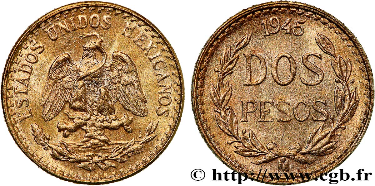 MEXIQUE 2 Pesos 1945 Mexico SPL 