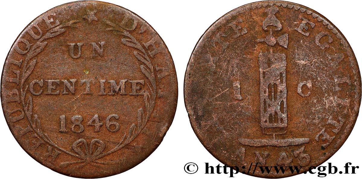 HAITI 1 Centime faisceau, an 43 1846  VF 