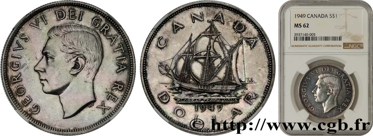 CANADA 1 Dollar Georges VI “Matthew” 1949  MS62 NGC