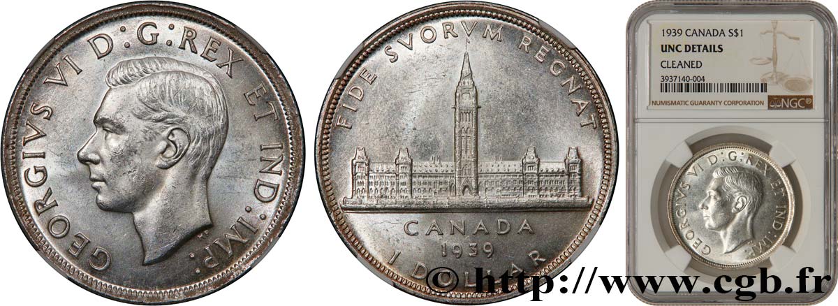 CANADA 1 Dollar Georges VI - visite royale au parlement 1939  MS NGC