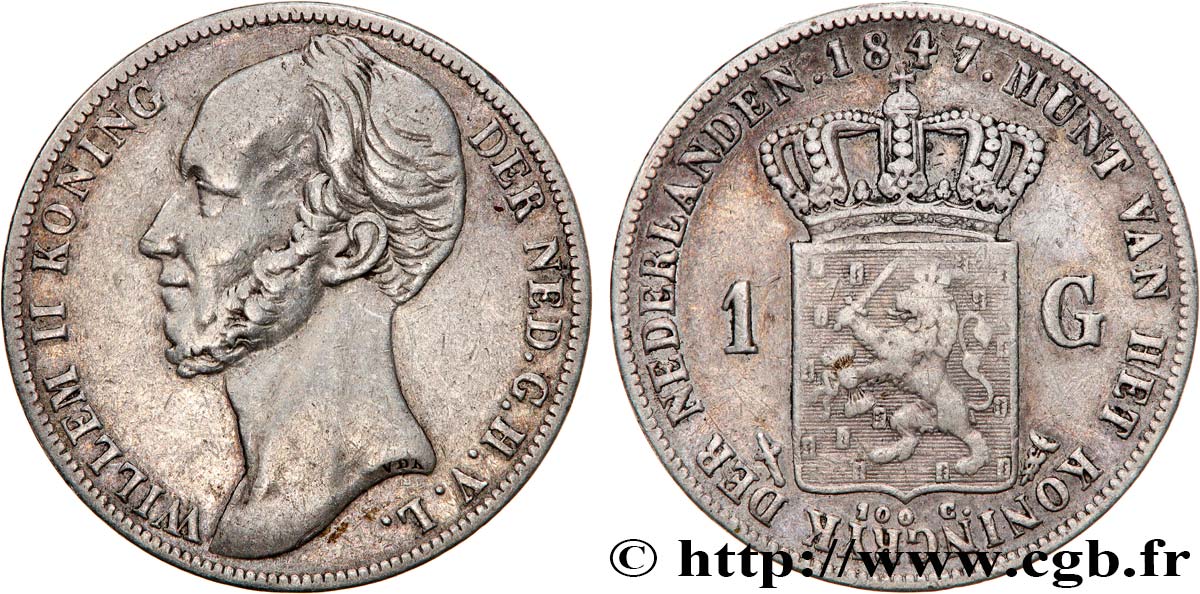 PAYS-BAS 1 Gulden Guillaume II 1847 Utrecht TB+ 