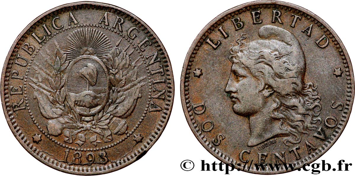 ARGENTINIEN 2 Centavos 1893 SS