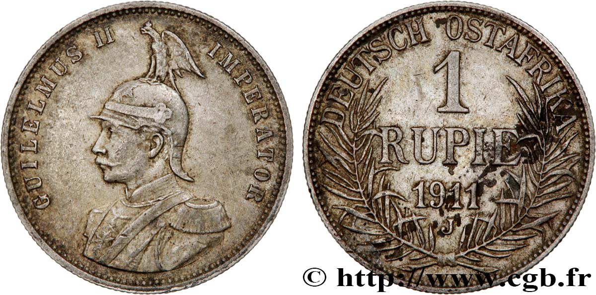 GERMAN EAST AFRICA 1 Rupie Guillaume II 1911 Stuttgart XF 