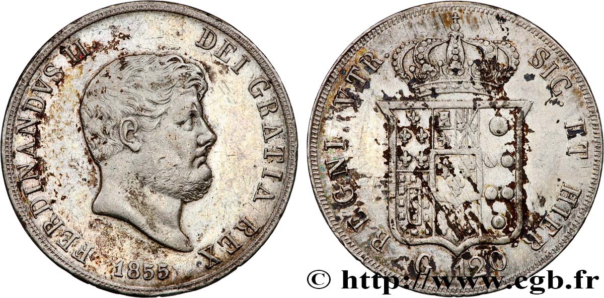 ITALY - KINGDOM OF THE TWO SICILIES - FERDINAND II 120 Grana  1855 Naples XF 