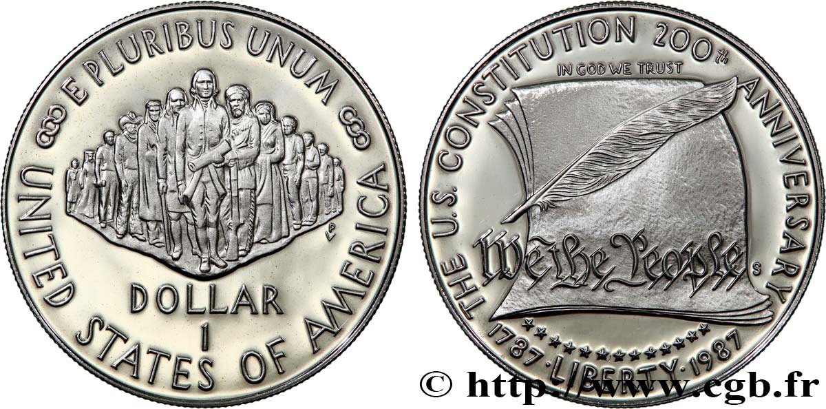 UNITED STATES OF AMERICA 1 Dollar Proof “bicentenaire de la Constitution” 1987 San Francisco MS 